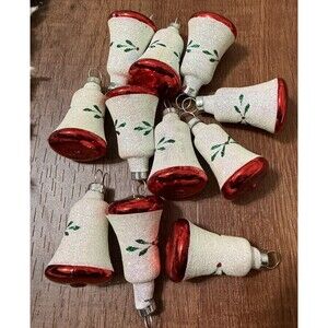 Vintage Mini Glass Bell Christmas, Set of 11 Measure 1 x 2 in Hand Painted